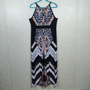 7092 Chico's black and brown sleeveless knit maxi dress 2 L